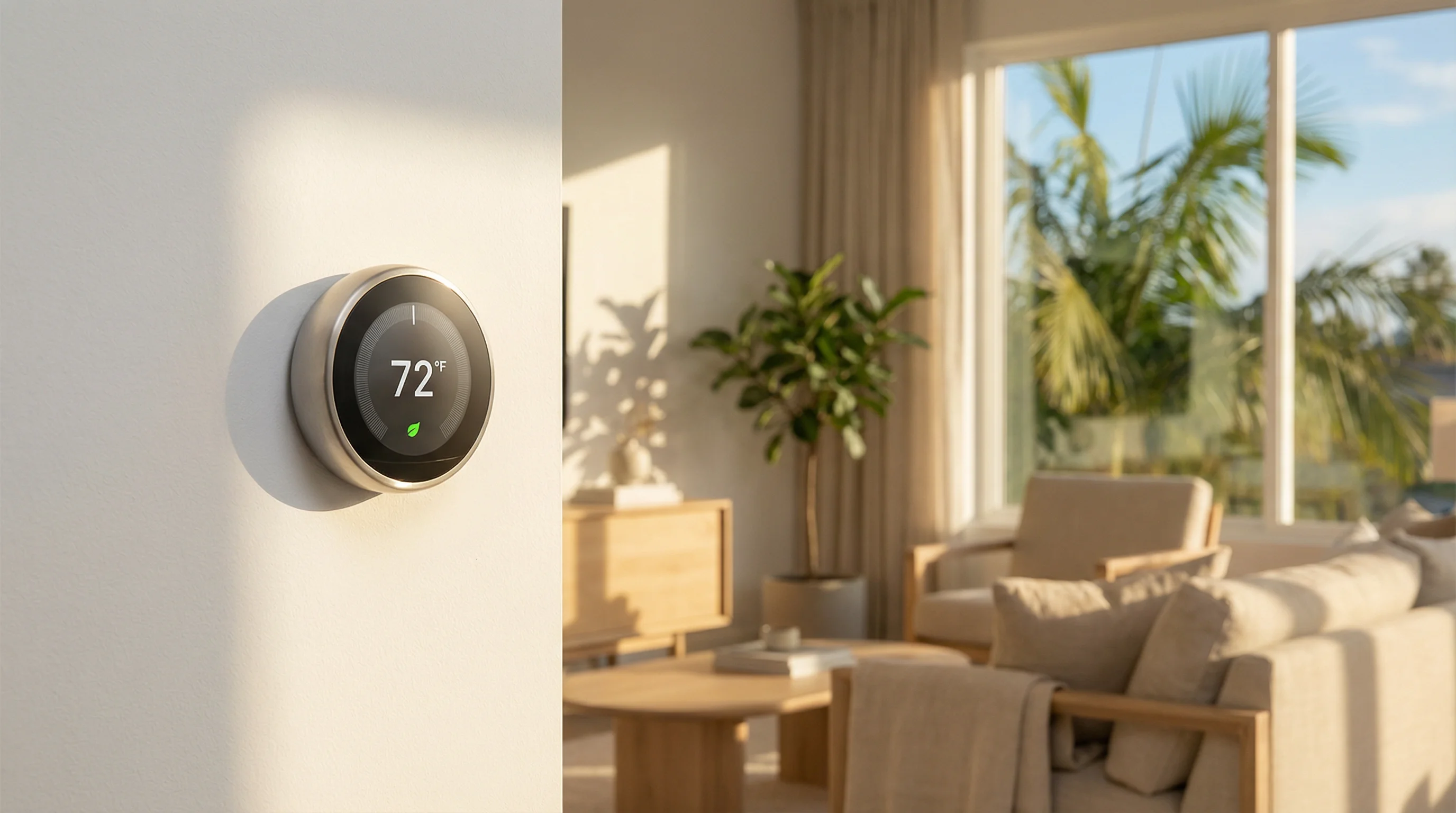Smart thermostat showing energy savings in a Tampa home
